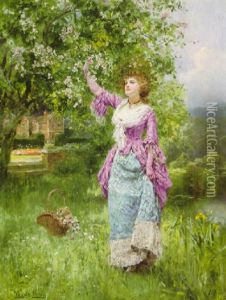 Picking Blossoms Oil Painting - Henry John Yeend King