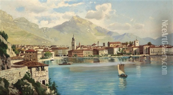 Blick Auf Riva Oil Painting - Giovanni Battista Ferrari