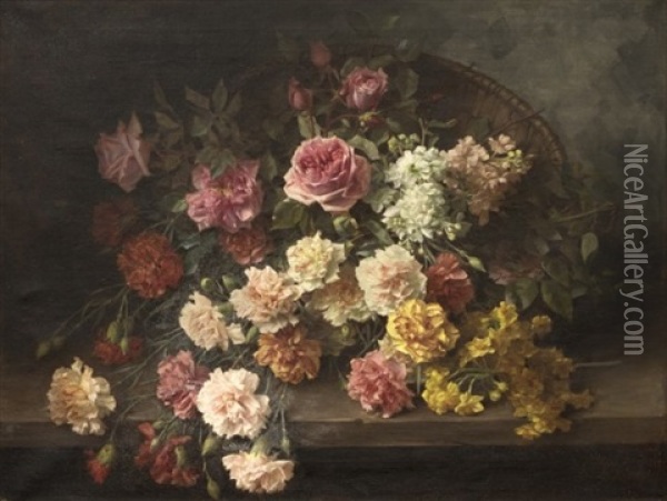 Carnation And Rose Still Life Oil Painting - Hans Buchner