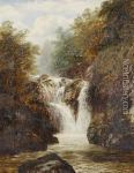 Waterfall Landscape Oil Painting - William Mellor