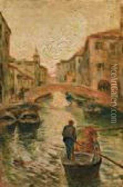 Canale Veneziano Al Tramonto Oil Painting - Leonardo Bazzaro