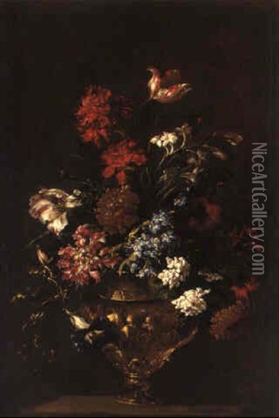 Blumenstraus Mit Nelken Und Tulpen In Einem Prunkgefas Oil Painting - Andrea Belvedere