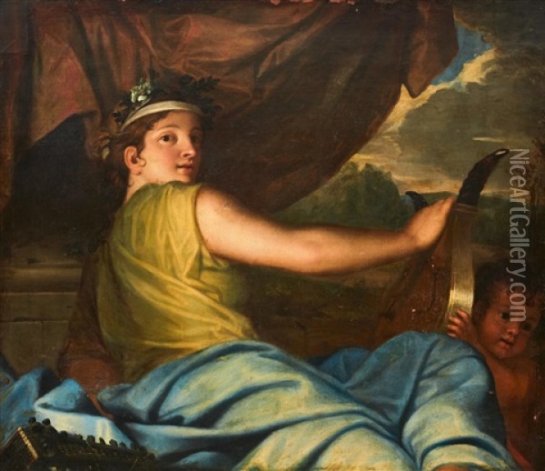 The Muse Of Music - Therpsicore Oil Painting - Eustache Le Sueur