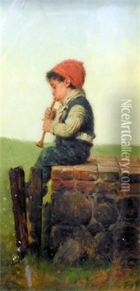 Junge Beim Flotenspielen Oil Painting - Hermann Kaulbach