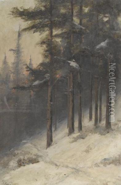 Verschneiter Waldhang Oil Painting - Laurent Sabon