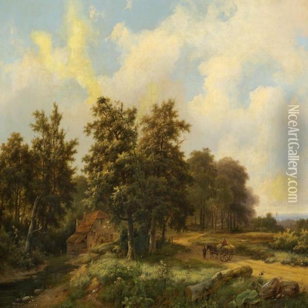 Woodland Landscape With A Watermill Oil Painting - Marianus Adrianus Koekkoek