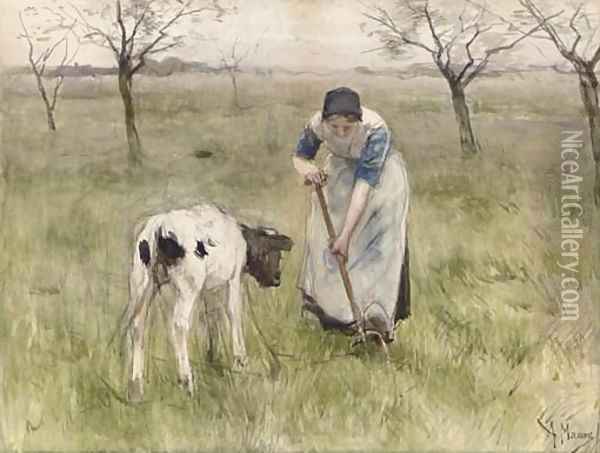 A Peasant Woman and her Calf Oil Painting - Anton Mauve