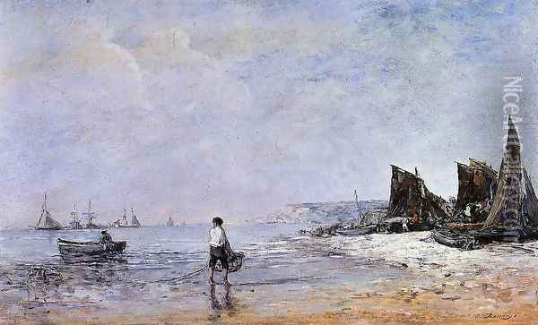 The Fisherman, Low Tide Oil Painting - Eugene Boudin