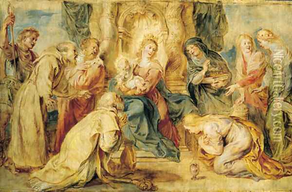 The Virgin and Child enthroned adored by eight Saints Oil Painting - Peter Paul Rubens