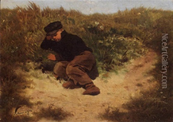 A Young Boy In The Dunes Oil Painting - Philip Lodewijk Jacob Frederik Sadee