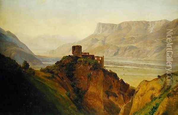 Die Ruine Brunnenburg mit dem Etschtal Oil Painting - Louis Gurlitt