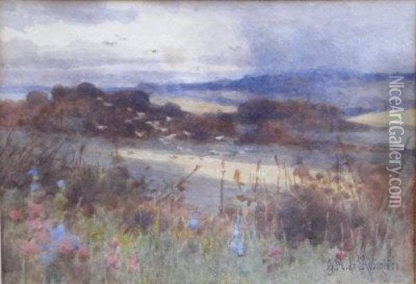 Near Portscatho, Cornwall. Oil Painting - Georgina M. Steple De L'Aubiniere