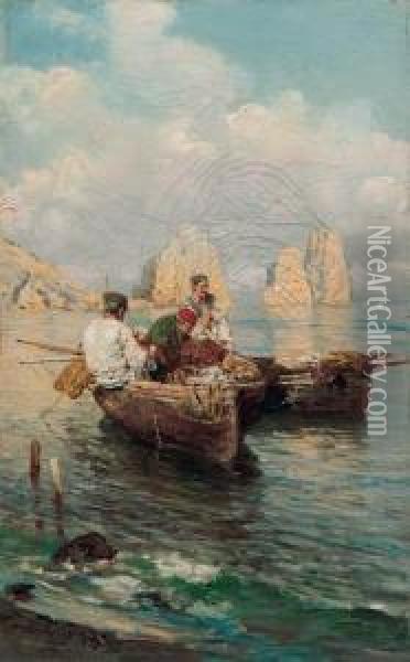 Pescatori A Capri Oil Painting - Giuseppe Giardiello