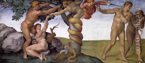 The Fall and Expulsion from Garden of Eden 1509-10 Oil Painting - Michelangelo Buonarroti