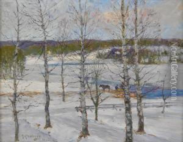 Norrlandskt Vinterlandskap Med Bjorkar Oil Painting - Anton Genberg