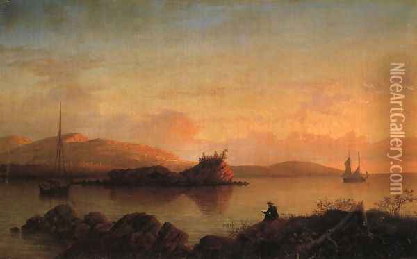 Sunrise on the Maine Coast, Mount Desert Island Oil Painting - Fitz Hugh Lane