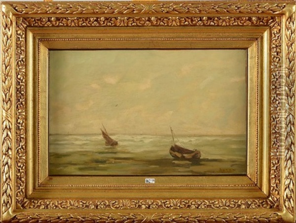 Bateaux De Peche En Bord De Mer Oil Painting - Louis Artan De Saint-Martin