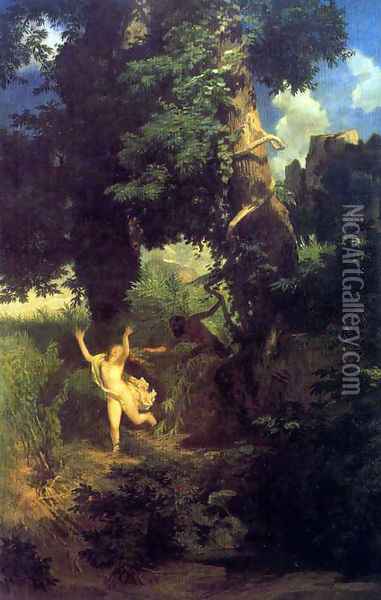 Syrinx fleeing the onslaught of Pan Oil Painting - Arnold Bocklin