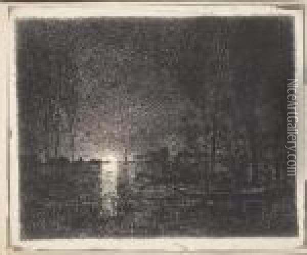 Effet De Nuit Oil Painting - Charles-Francois Daubigny