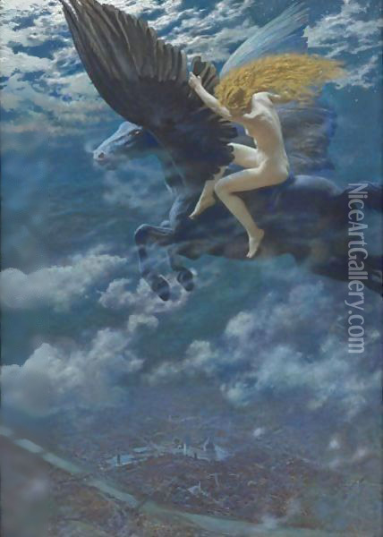 Dream Idyll (A Valkyrie) Oil Painting - Edward Robert Hughes R.W.S.