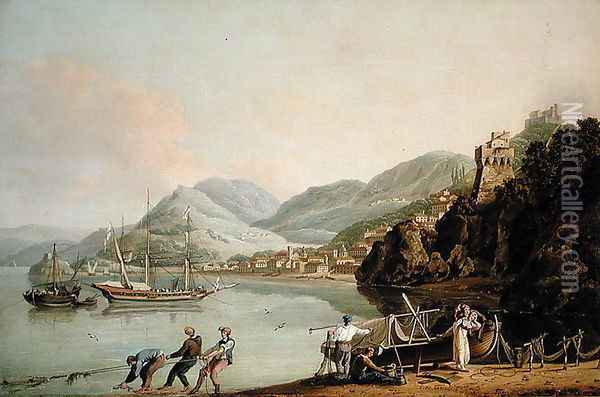 An Italian Harbour with a Genoese Chebec at Anchor Oil Painting - John Thomas Serres