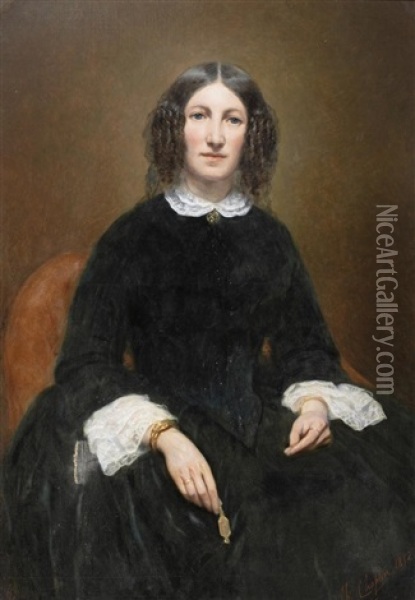 Portrat Einer Sitzenden Jungen Dame Oil Painting - Charles Joshua Chaplin