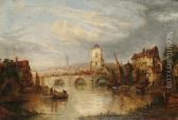 View Of A Town From The River Oil Painting - John Crome