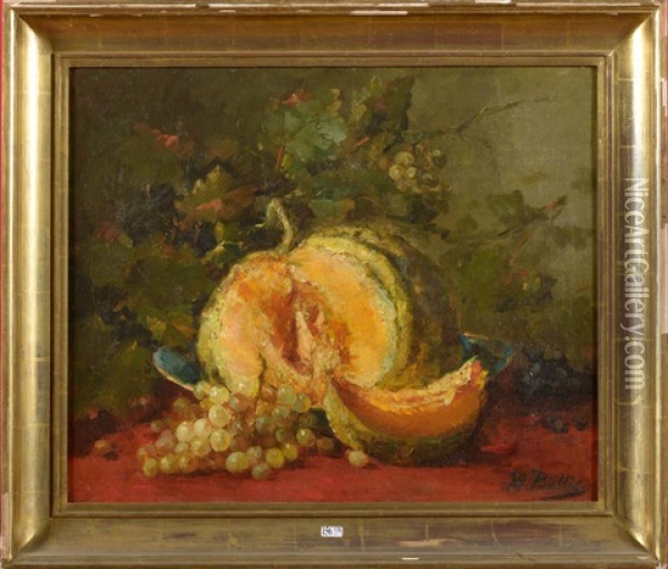 Nature Morte Au Melon Et Aux Raisins Oil Painting - Hubert Bellis
