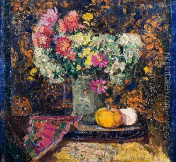 Bloemenstilleven Met Waaier Oil Painting - Marcel Jefferys