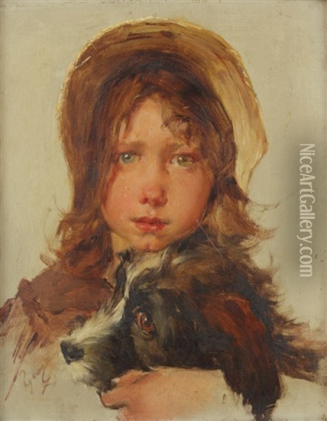 Petite Fille Et Son Chien Oil Painting - Henry Jules Jean Geoffroy