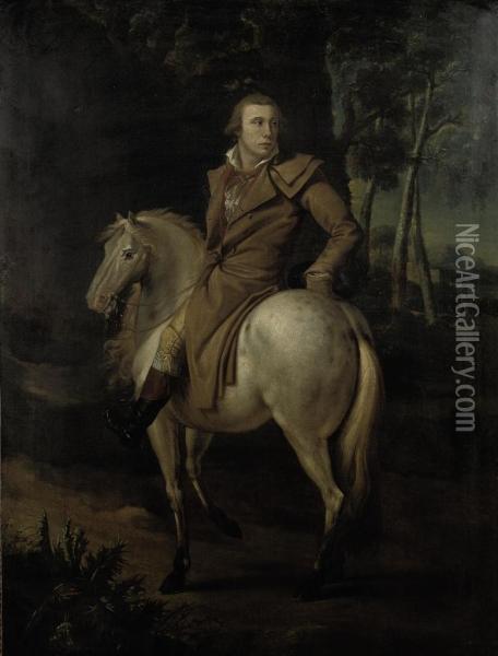 Portrait Of A Young Man On Horseback In A Wooded Landscape Oil Painting - Joseph-Francois Ducq