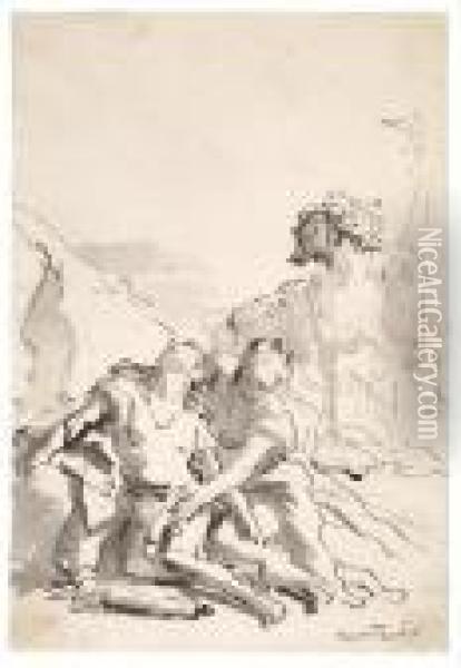 Angelica Heilt Die Wunden Des Medoro Oil Painting - Giovanni Domenico Tiepolo