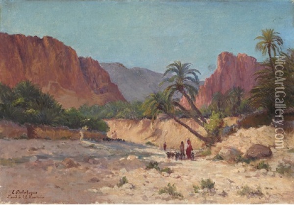 L'oued A El Kantara, Algerie Oil Painting - Eugene Jules Delahogue