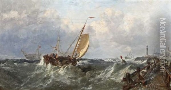 Rough Seas Off The Coast Oil Painting - Edwin Hayes