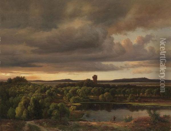 Ostholsteinische Landschaft Mit Wanderer Oil Painting - Louis Gurlitt