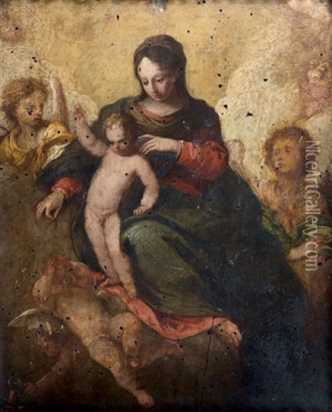 Vierge A L'enfant Entouree D'anges Oil Painting - Sebastiano Filippi the Younger