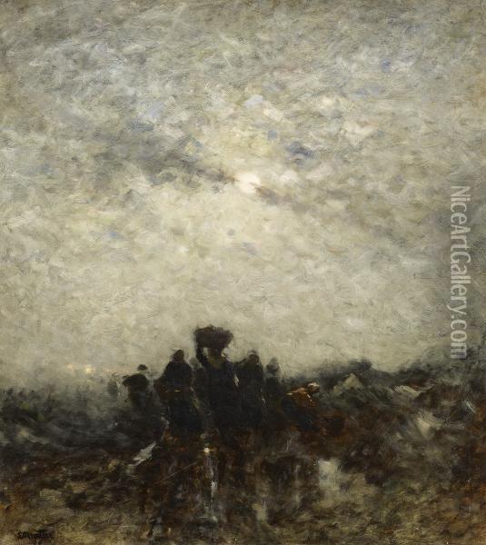 Returning Home By Moonlight Oil Painting - Ludwig Munthe