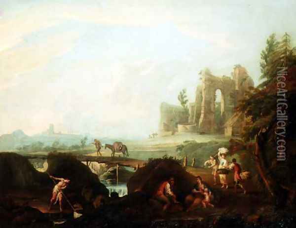 Landscape with Travellers and Fishermen Oil Painting - Scipione Cignaroli