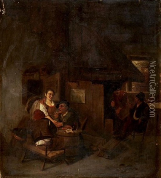Scene De Taverne Ou La Servante Courtisee Oil Painting - Cornelis Dusart