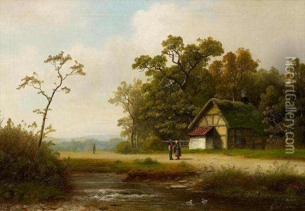 Gehoft Am Waldbach Oil Painting - Gustav Johann Lange