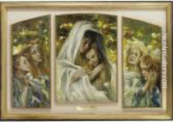 Trittico, Maternita Con Angeli Oil Painting - Ermenegildo Agazzi