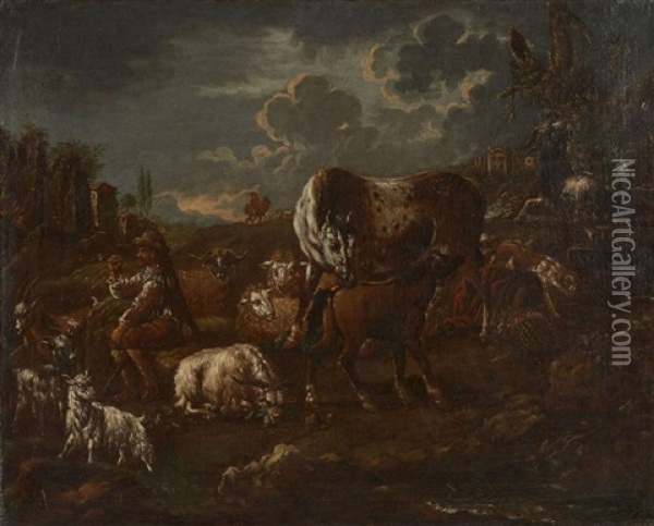 Bergers Et Leur Troupeau Oil Painting - Johann Melchior Roos