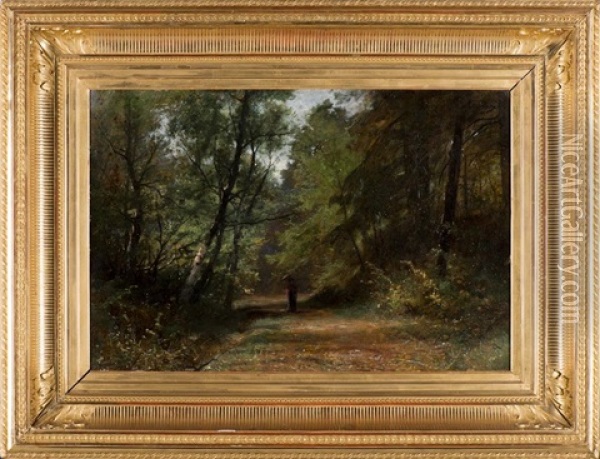 Elegante A L'ombrelle Dans Un Sous-bois Oil Painting - Gustave Eugene Castan