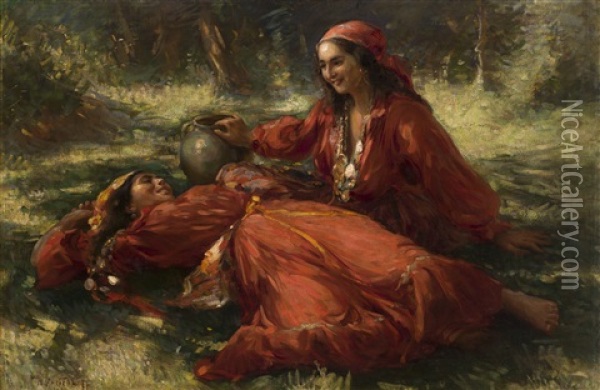 Two Gypsy Women Oil Painting - Nikolai Vasilievich Kharitonov