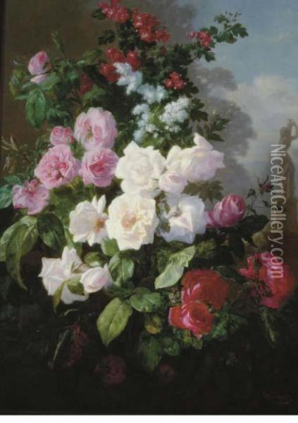 Roses In A Garden Oil Painting - Alexis Kreyder