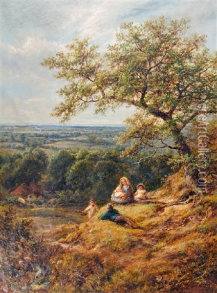 A Family Resting Near Arundel, Sussex Oil Painting - James E. Meadows