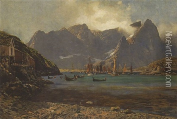 Fischerhafen Reine Auf Den Lofoten Oil Painting - Karl Paul Themistocles von Eckenbrecher