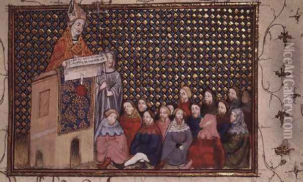Harl 1319 f.12 Archbishop Arundel preaching in the cause of Henry, from the Histoire du Roy dAngleterre, Richard II Oil Painting - Master The Virgil