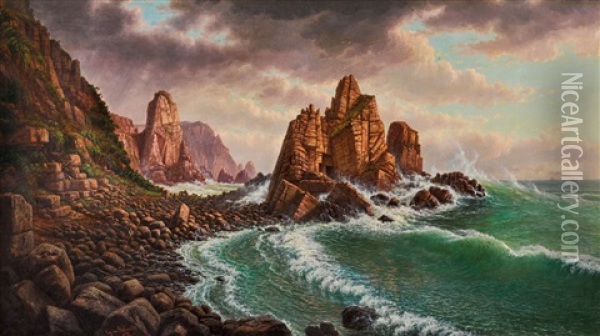 View Of The Granite Rocks At Cape Woolamai Oil Painting - Eugen von Guerard