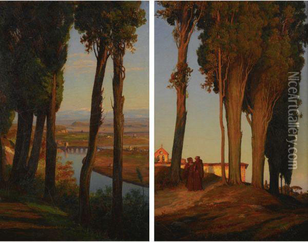 'cypresses On Monte Mario Near Rome' Oil Painting - Thomas Hiram Hotchkiss
